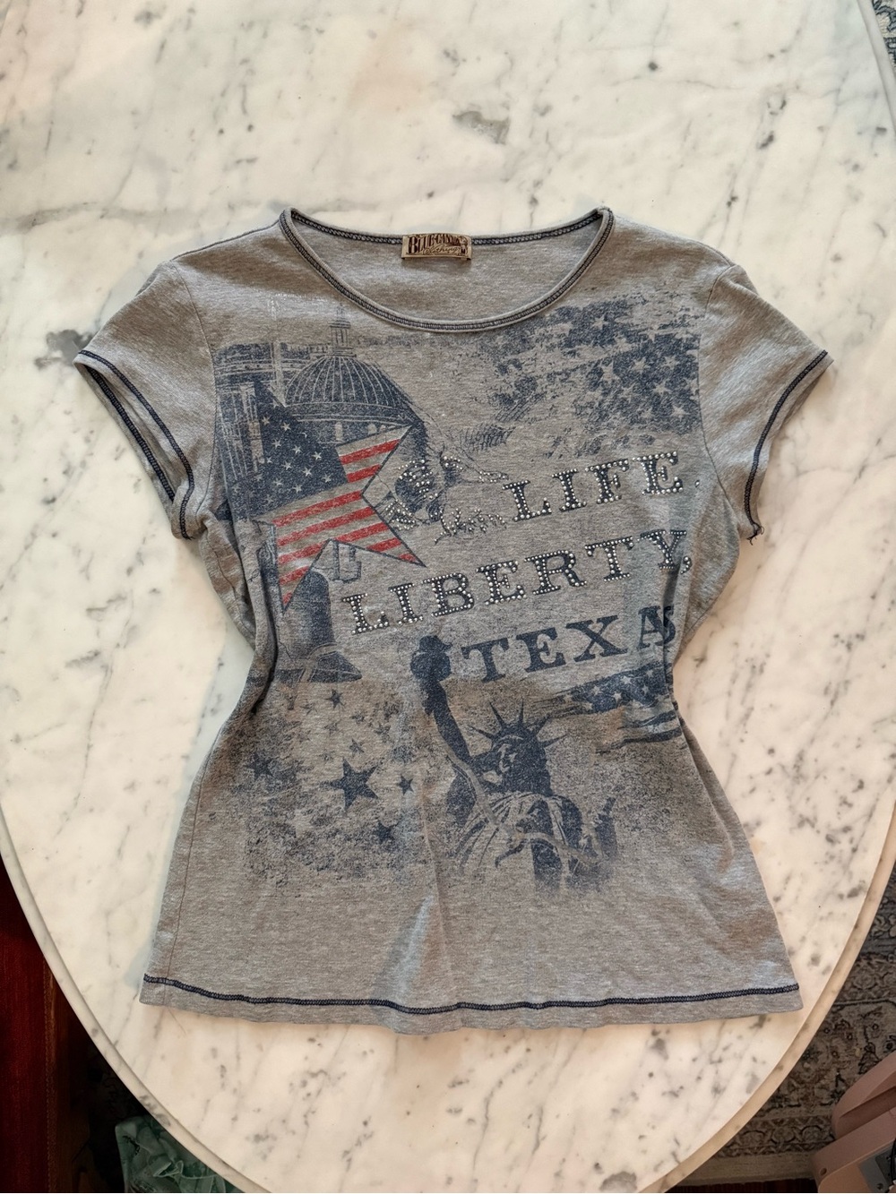 Y2K 'Life Liberty Texas' Graphic Scoop Neck Tee